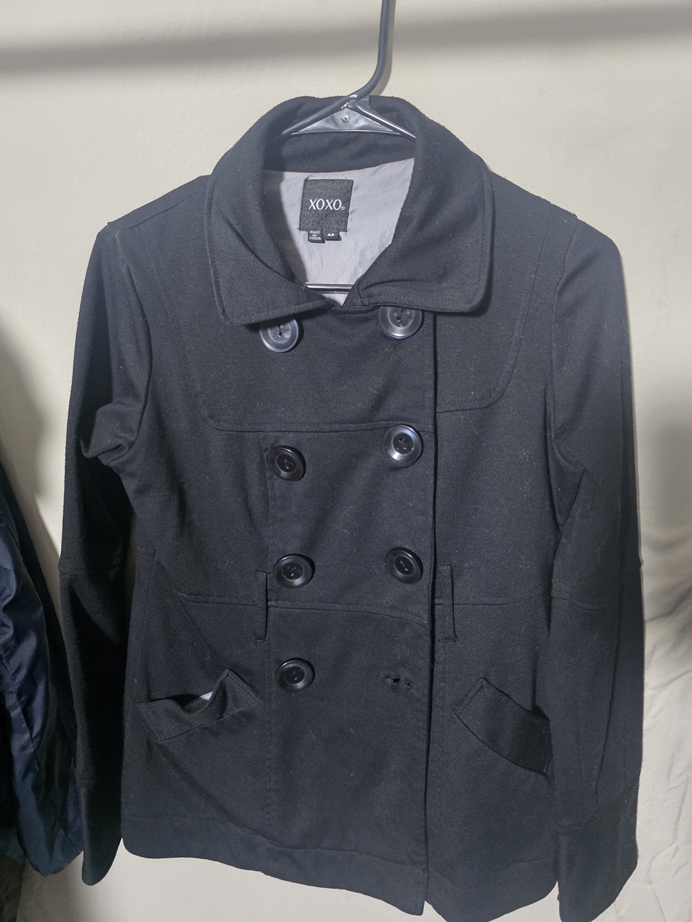 XOXO Black Double-Breasted Pea Coat